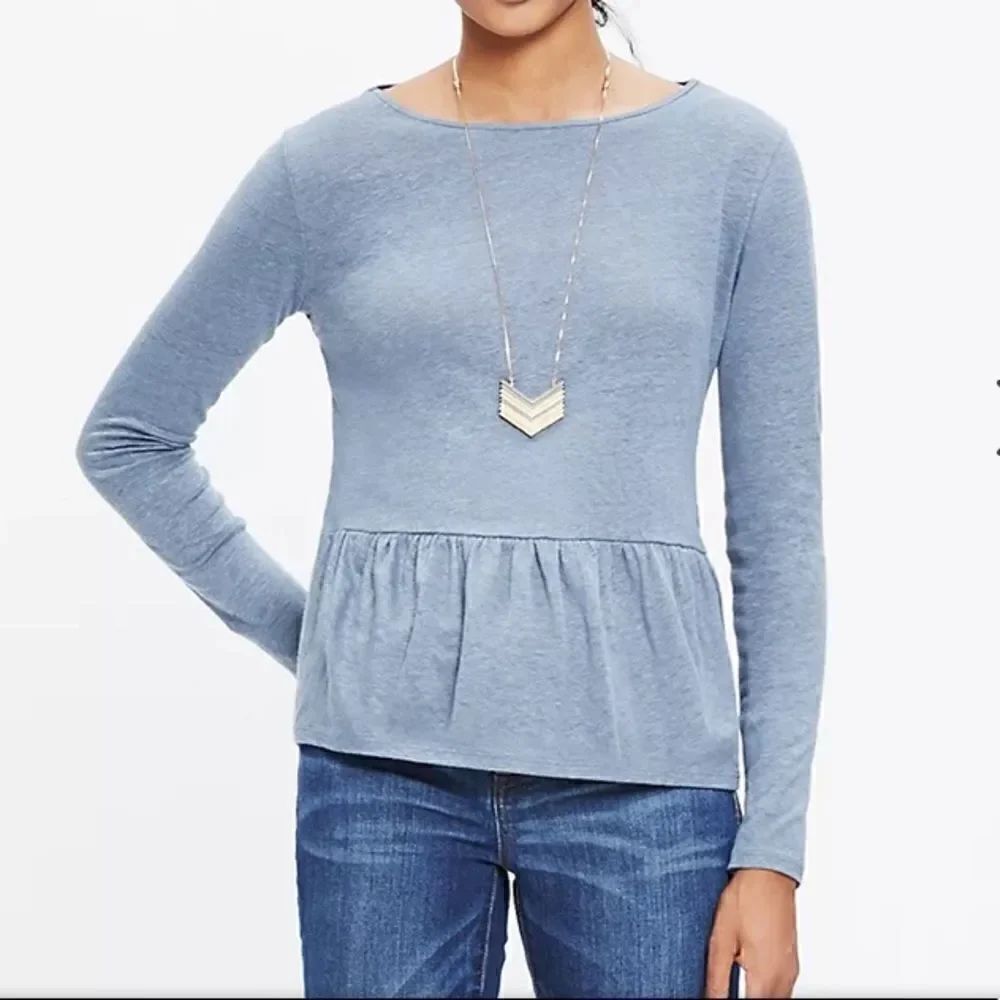 Madewell Modern Linen Peplum Top Blue